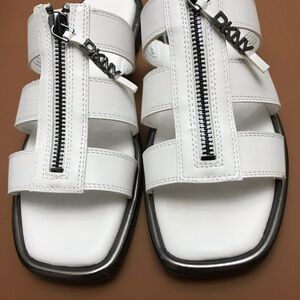 DKNY White Sandals with Silver Accents